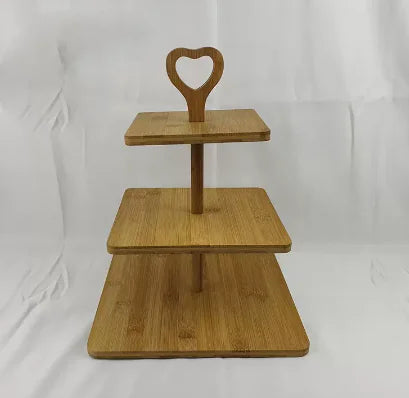 Bamboo Three-Layer Heart Snack Tray for Kitchen