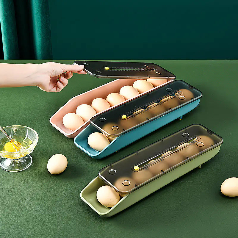 Minimalist Automatic Rolling Egg Storage Box for Fridge
