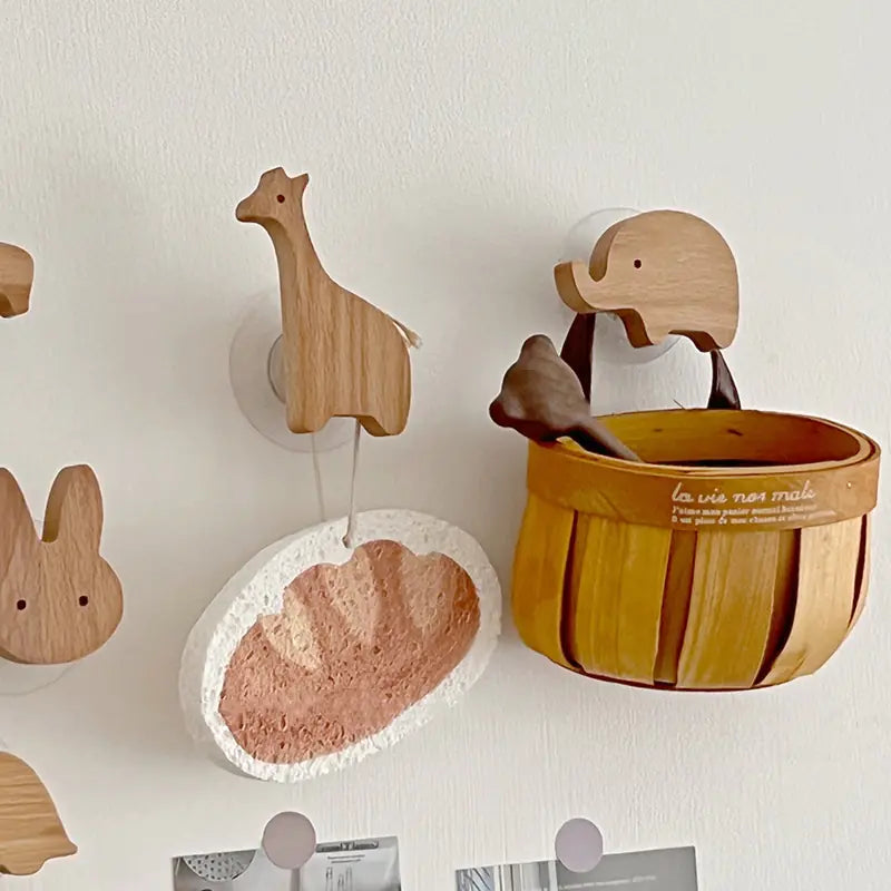 Cute Animal Wall Hook for Coats and Hats, Solid Wood