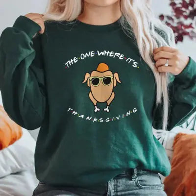 Thanksgiving Sweatshirt - Friends Theme with Turkey Design
