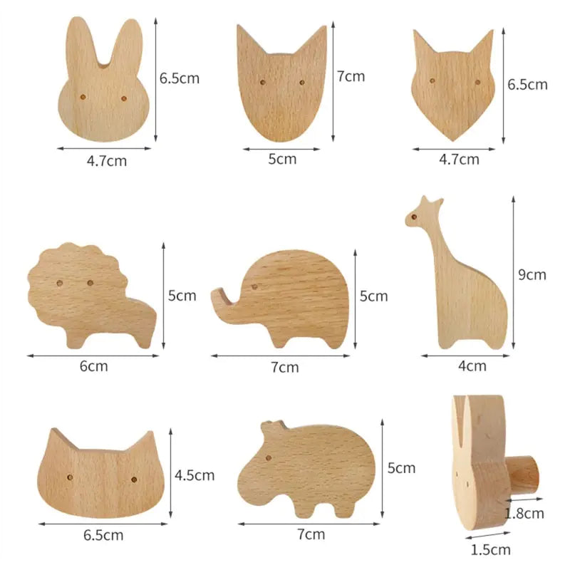 Cute Animal Wall Hook for Coats and Hats, Solid Wood