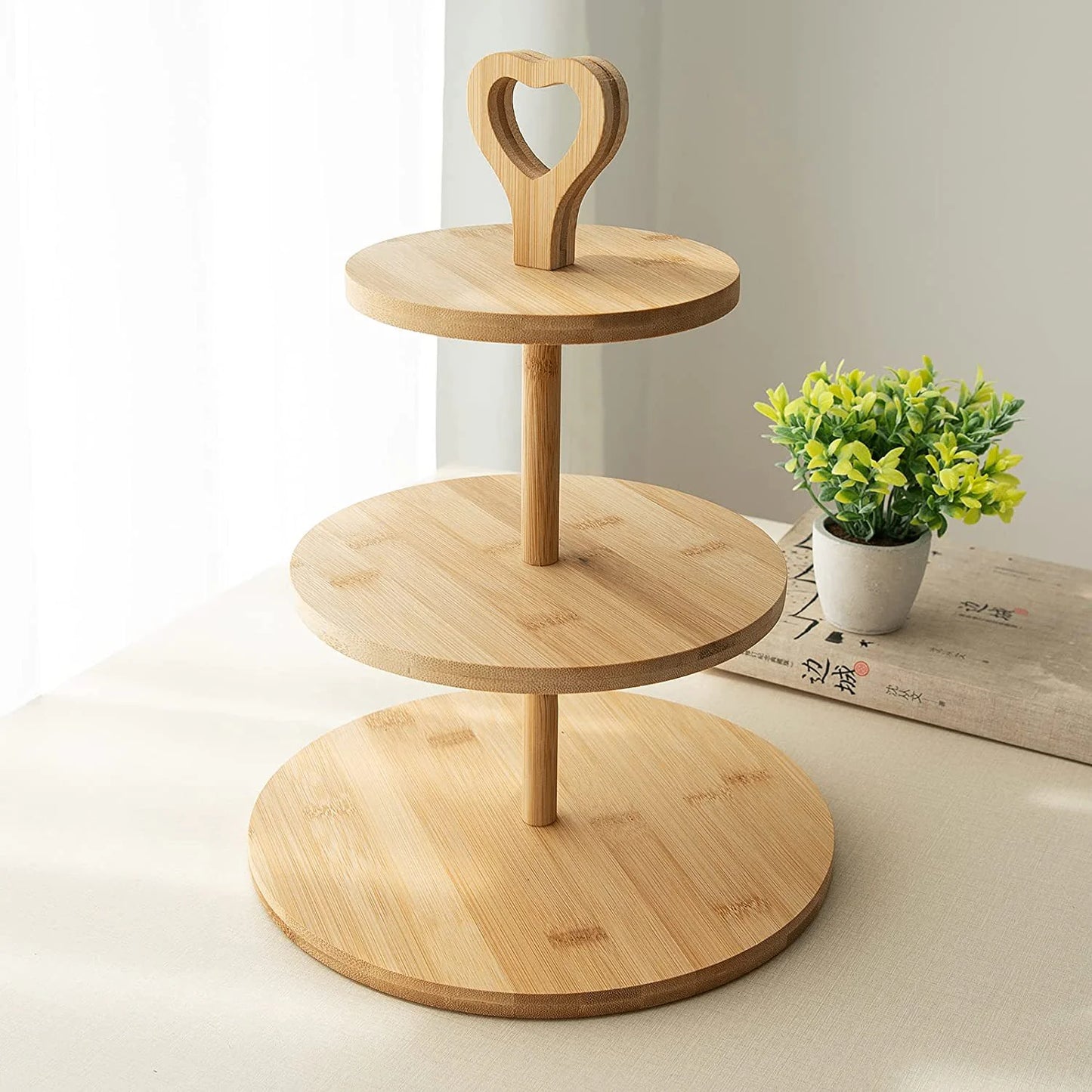 Bamboo Three-Layer Heart Snack Tray for Kitchen
