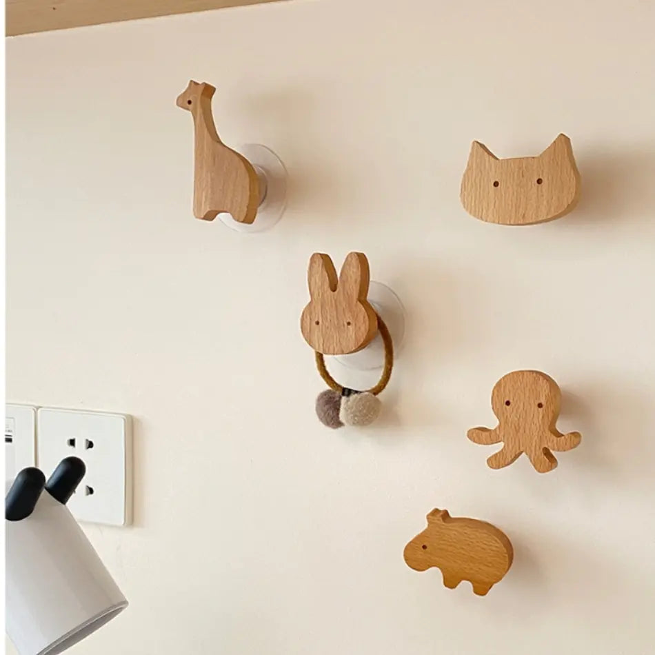 Cute Animal Wall Hook for Coats and Hats, Solid Wood